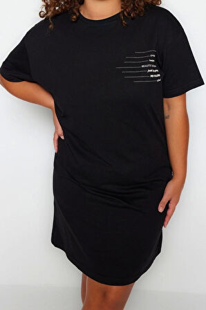 Moda Rahat Günlük Süprem Örme Bisiklet Yaka Kısa Kol T-Shirt Elbise Mini Boy Büyük Beden Elbise