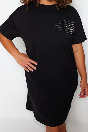 Moda Rahat Günlük Süprem Örme Bisiklet Yaka Kısa Kol T-Shirt Elbise Mini Boy Büyük Beden Elbise