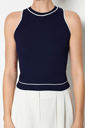 Moda Bisiklet Yaka Triko Regular Çizgili Desen Casual Günlük Regular Kolsuz Bluz