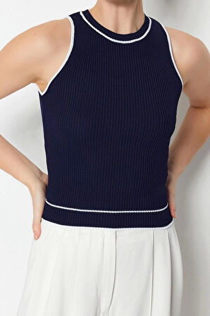 Moda Bisiklet Yaka Triko Regular Çizgili Desen Casual Günlük Regular Kolsuz Bluz