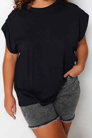 Moda Büyük Beden Bisiklet Yaka Örme Relaxed Düz Desen Casual Günlük Regular Kolsuz Bluz