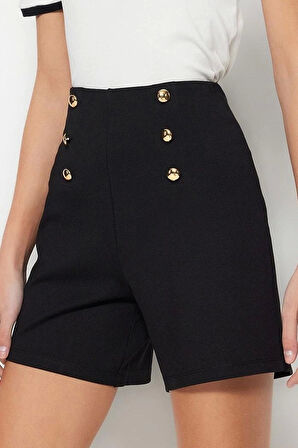 Moda Örme Yüksek Bel Boru Paça Gündüz Gece Düğme Detaylı Yüksek Bel Interlok Smart Şort Bermuda