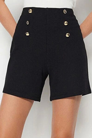 Moda Örme Yüksek Bel Boru Paça Gündüz Gece Düğme Detaylı Yüksek Bel Interlok Smart Şort Bermuda