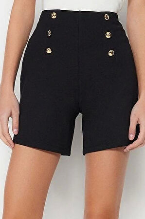 Moda Örme Yüksek Bel Boru Paça Gündüz Gece Düğme Detaylı Yüksek Bel Interlok Smart Şort Bermuda