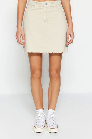 Moda A-line Düz Desen Günlük Mini Boy Denim Etek