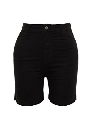 Büyük Beden Moda Denim Yüksek Bel Dar Paça Gündelik Esnek Skinny Yanları Yırtmaçlı Şort Bermuda