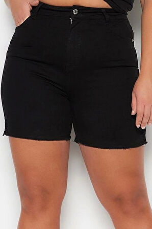 Büyük Beden Moda Denim Yüksek Bel Dar Paça Gündelik Esnek Skinny Yanları Yırtmaçlı Şort Bermuda