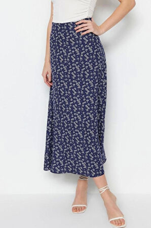 Moda Regular Retro Desen Günlük Midi Boy Viskon Kumaşlı Midi Boy Dokuma Etek