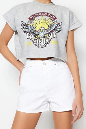 Moda Denim Yüksek Bel Dar Paça Gündelik Beyaz Denim Şort