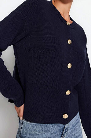 Kadın Modern Tarz Rahat Uzun Bisiklet Yaka Düz Kol Regular Triko Hırka