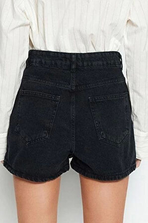 Moda Denim Yüksek Bel Geniş Paça Gündelik Açık Mavi Yırtıklı Denim Şort