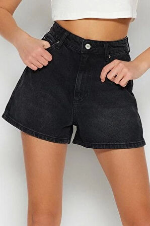 Büyük Beden Moda Denim Yüksek Bel Geniş Paça Gündelik Koyu Mavi Yüksek Bel Destroylu Şort Bermuda