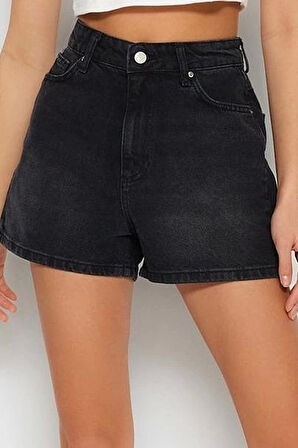 Büyük Beden Moda Denim Yüksek Bel Geniş Paça Gündelik Koyu Mavi Yüksek Bel Destroylu Şort Bermuda