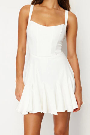 Moda Fitted Kalp Yaka Mini Boy Bridal Astarlı Korse Detaylı Biyeli Dokuma Kısa Abiye Gece Elbise