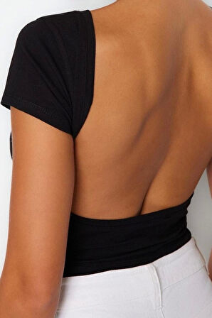 Moda Bisiklet Yaka Örme Slim Düz Desen Casual Günlük Crop Kısa Kol Bluz