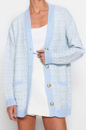 Kadın Modern Tarz Oversize V Yaka Midi Triko Hırka