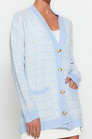 Kadın Modern Tarz Oversize V Yaka Midi Triko Hırka