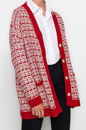 Kadın Modern Tarz Oversize V Yaka Midi Triko Hırka