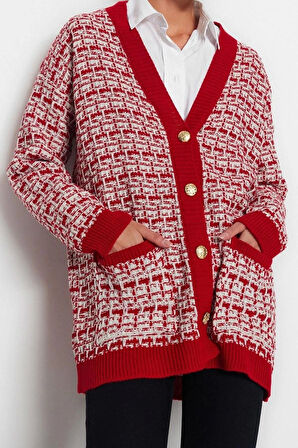 Kadın Modern Tarz Oversize V Yaka Midi Triko Hırka