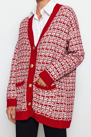 Kadın Modern Tarz Oversize V Yaka Midi Triko Hırka