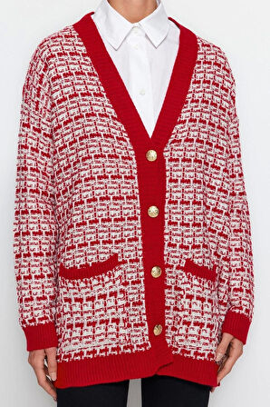 Kadın Modern Tarz Oversize V Yaka Midi Triko Hırka