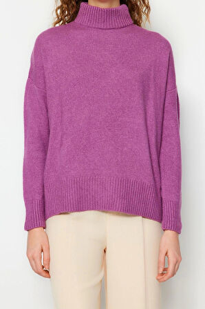 Stil Modern Kadın Regular Düşük Kol Dik Yaka Geniş Kalıp Yumuşak Dokulu Triko Kazak