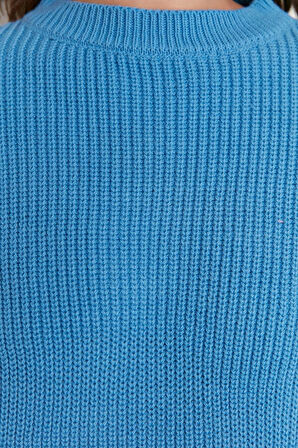 Stil Modern Kadın Regular Balon Kol Bisiklet Yaka Geniş Kalıp Basic Triko Kazak