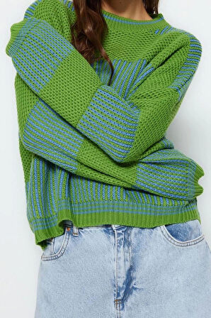 Stil Modern Kadın Regular Standart Kol Bisiklet Yaka Renk Bloklu Triko Kazak