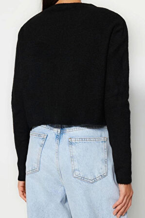 Kadın Modern Tarz Slim Bisiklet Yaka Crop Triko Takım