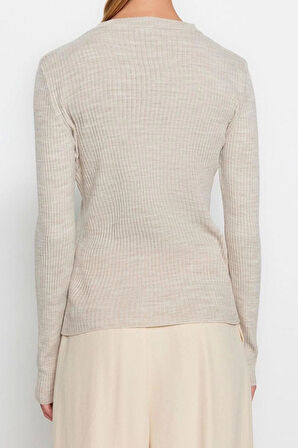 Kadın Modern Tarz Rahat Uzun Bisiklet Yaka Düz Kol Regular Triko Kazak