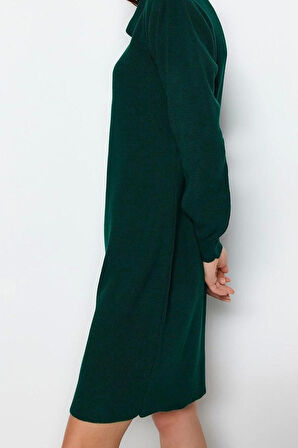 Moda Oversize Casual Günlük Fitilli Triko Balıkçı Yaka Uzun Kol Kazak Elbise Mini Boy Elbise