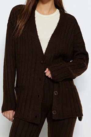 Tarz Kadın Modern Moda Normal Bel Geniş Paça V Yaka Geniş Kalıp Yumuşak Dokulu Triko Alt-Üst Takım