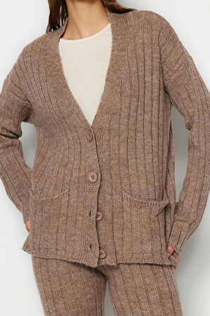 Tarz Kadın Modern Moda Normal Bel Geniş Paça V Yaka Geniş Kalıp Yumuşak Dokulu Triko Alt-Üst Takım