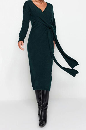 Moda Regular Casual Günlük Tek Plaka Triko Kruvaze Uzun Kol Kruvaze Maxi Boy Elbise