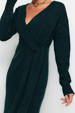 Moda Regular Casual Günlük Tek Plaka Triko Kruvaze Uzun Kol Kruvaze Maxi Boy Elbise