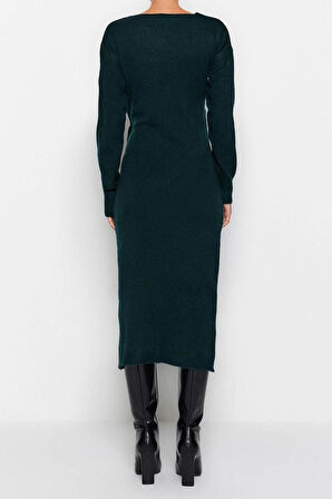 Moda Regular Casual Günlük Tek Plaka Triko Kruvaze Uzun Kol Kruvaze Maxi Boy Elbise