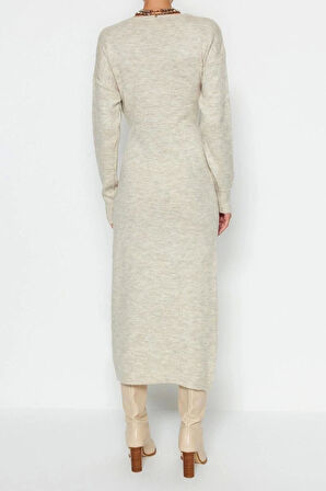 Moda Regular Casual Günlük Tek Plaka Triko Kruvaze Uzun Kol Kruvaze Maxi Boy Elbise