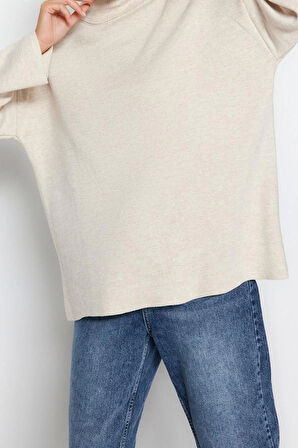 Kadın Modern Tarz Rahat Uzun Balıkçı Yaka Düz Kol Regular Triko Kazak