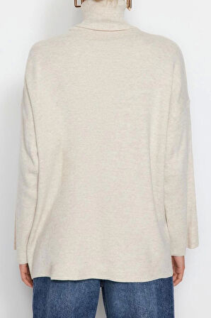 Kadın Modern Tarz Rahat Uzun Balıkçı Yaka Düz Kol Regular Triko Kazak