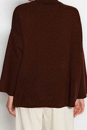 Kadın Modern Tarz Rahat Uzun Balıkçı Yaka Düz Kol Regular Triko Kazak