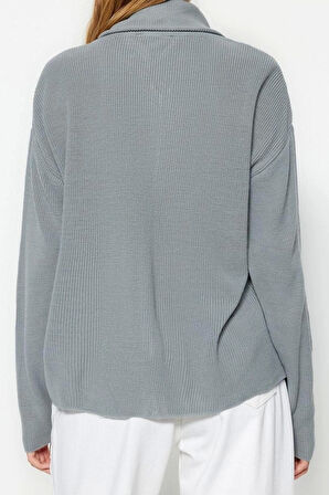Kadın Modern Tarz Oversize Dik Yaka Regular Triko Hırka