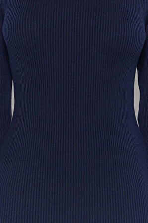 Moda Slim Casual Günlük Dolu İğne Triko Bisiklet Yaka Uzun Kol Bodycone Midi Boy Elbise