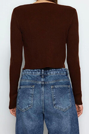 Kadın Modern Tarz Slim V Yaka Crop Triko Takım