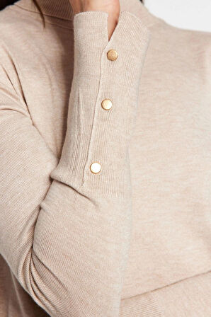 Kadın Modern Tarz Rahat Uzun Balıkçı Yaka Düz Kol Regular Triko Kazak