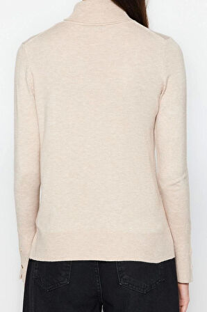 Kadın Modern Tarz Rahat Uzun Balıkçı Yaka Düz Kol Regular Triko Kazak