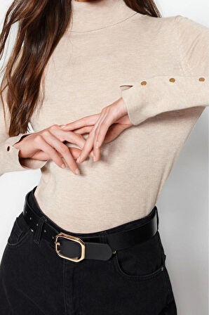 Kadın Modern Tarz Rahat Uzun Balıkçı Yaka Düz Kol Regular Triko Kazak