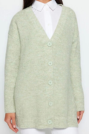 Kadın Modern Tarz Rahat Uzun V Yaka Düz Kol Regular Triko Hırka