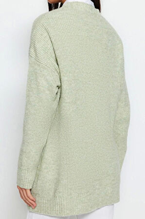 Kadın Modern Tarz Rahat Uzun V Yaka Düz Kol Regular Triko Hırka