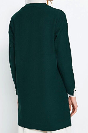 Kadın Modern Tarz Rahat Uzun Bisiklet Yaka Düz Kol Midi Triko Kazak