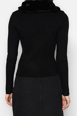 Kadın Modern Tarz Rahat Uzun Polo Yaka Düz Kol Regular Triko Kazak